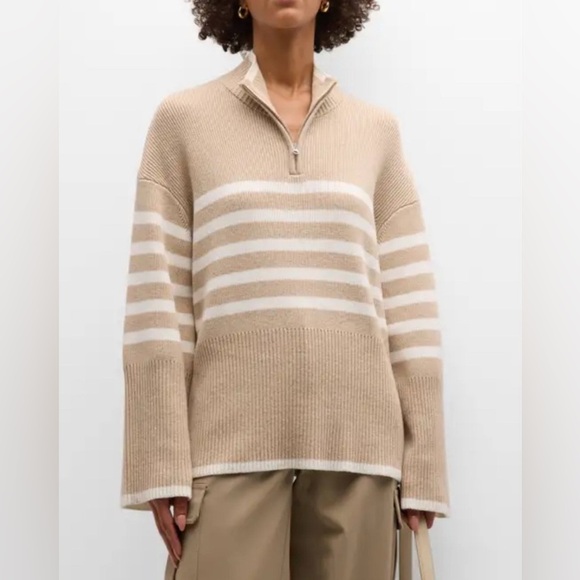 Rails Womens Tessa Beige 1/4 Zip Striped Ribbed Pullover Sweater Top NEW XL - Picture 5 of 12